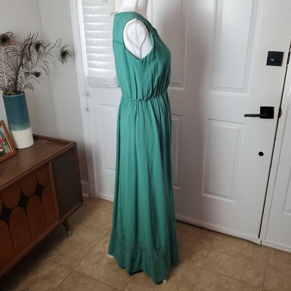Matilda Jane Maxi Dress Womens Small Green Sleeveless Rayon Comfy Long Crochet - Picture 4 of 16